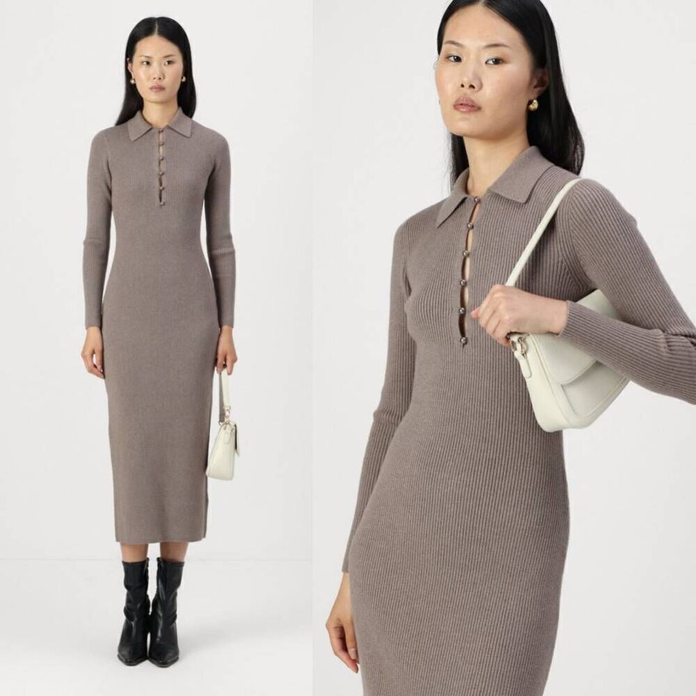 Abercrombie & Fitch Collared Sweater dress, Brown Small P NWT